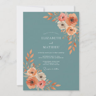 Schiefer-Türkis-Mohn-Hochzeit Einladung