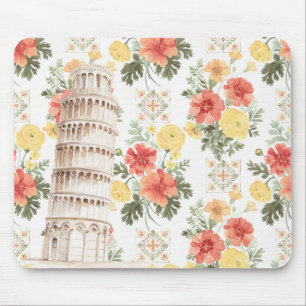 Schiefer Turm Gelbe Orangefarbene Blumen Mousepad