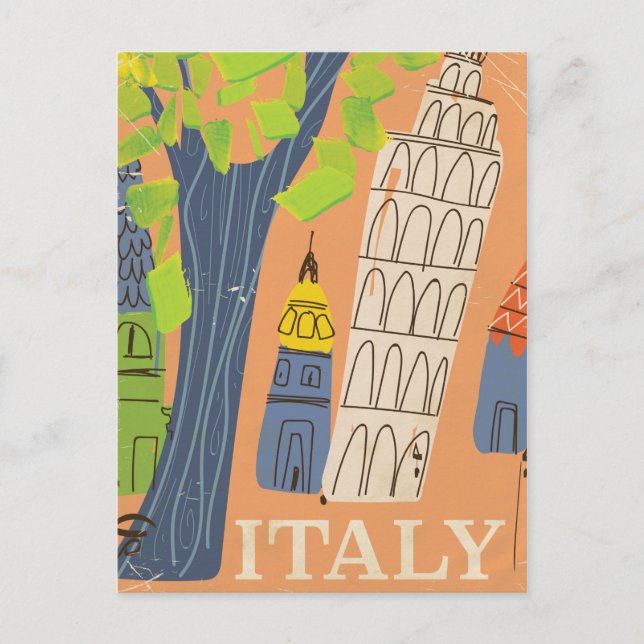 Schiefer Turm Pisa Vintage Reiseplakat Postkarte (Vorderseite)