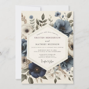 Schieferblaue Antike-Blooming-Hochzeit Einladung