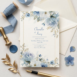 Schieferblaue Aquarell-Roségold-Rahmen-Hochzeit Einladung