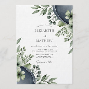 Schieferblaue Ätherische Flora Hochzeit Einladung