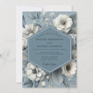 Schieferblaue Ätherische Flora-Hochzeit Einladung