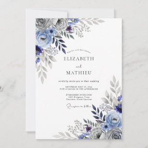 Schieferblaue auffallende botanische Hochzeit Einladung