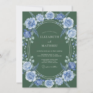 Schieferblaue Blumenlorbeer-Hochzeit Einladung