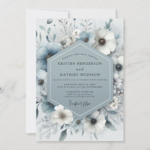 Schieferblaue Blütenfrost-Hochzeit Einladung