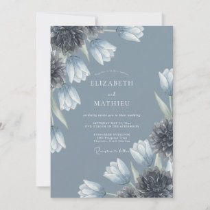 Schieferblaue Blütenhochzeit Einladung