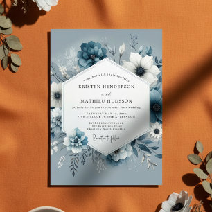 Schieferblaue Blütenromanze Hochzeit Einladung