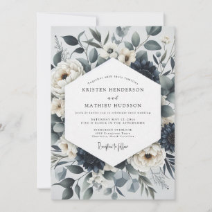 Schieferblaue botanische ätherische Hochzeit Einladung