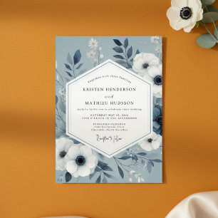 Schieferblaue botanische romantische Hochzeit Einladung