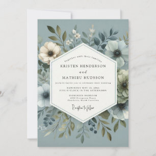 Schieferblaue charmante Flora-Hochzeit Einladung