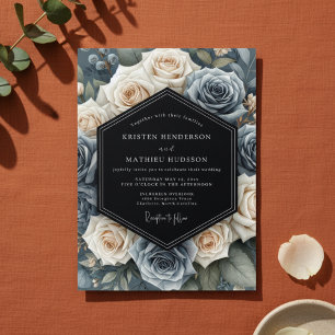 Schieferblaue florale Eleganz Hochzeit Einladung