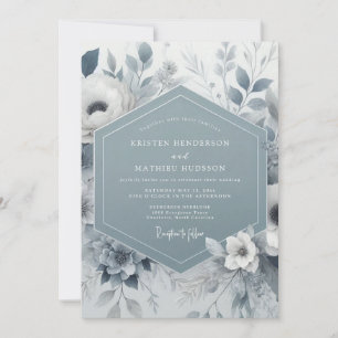 Schieferblaue Florale Hochzeit Einladung