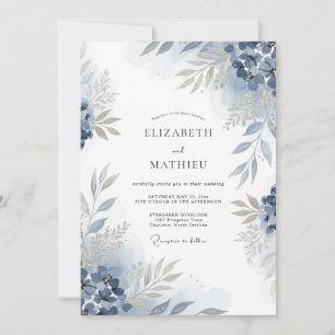 Schieferblaue florale Hochzeit Einladung