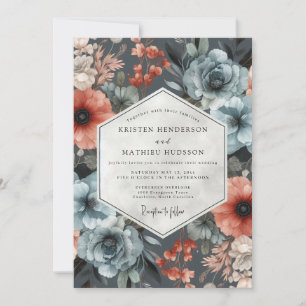 Schieferblaue Florale Hochzeitsernte Einladung