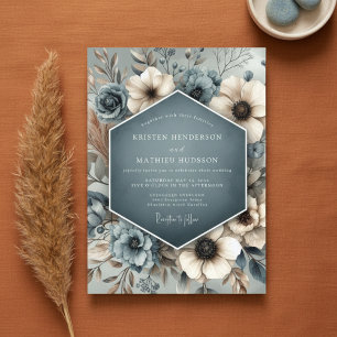 Schieferblaue florale Launen Hochzeit Einladung