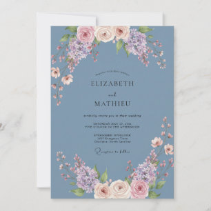 Schieferblaue Florale Umarmung Hochzeit Einladung