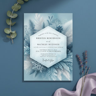 Schieferblaue Frostige Botanische Hochzeit Einladung