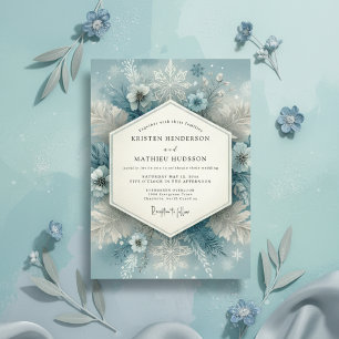 Schieferblaue Frostige Romanze Hochzeit Einladung