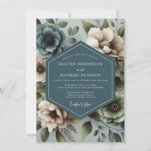 Schieferblaue gedämpfte florale Hochzeit Einladung
