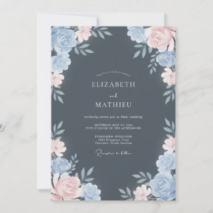 Schieferblaue majestätische Blumenhochzeit Einladung