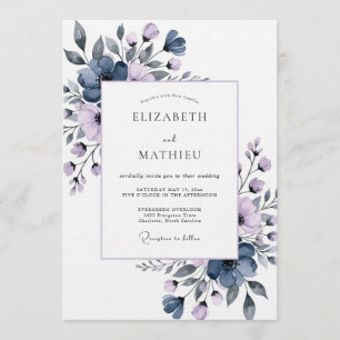 Schieferblaue malerische Flora-Hochzeit Einladung