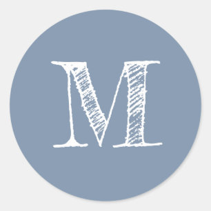Schieferblaue Monogramm-Initiale Runder Aufkleber