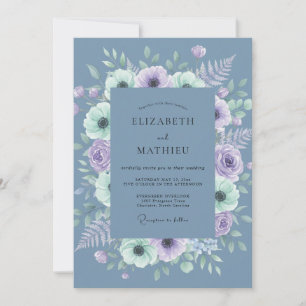 Schieferblaue neblige botanische Hochzeit Einladung