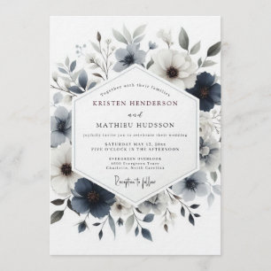 Schieferblaue neblige botanische Hochzeit Einladung