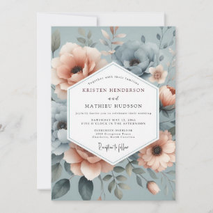 Schieferblaue neblige Floral-Hochzeit Einladung
