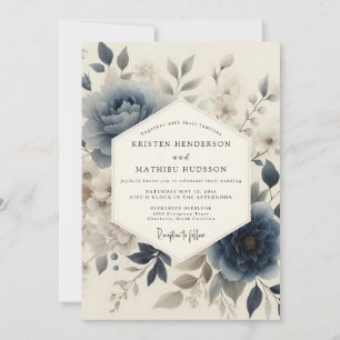 Schieferblaue poetische Floral-Hochzeit Einladung