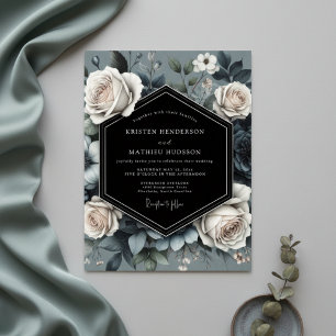 Schieferblaue Rose Opulente Hochzeit Einladung