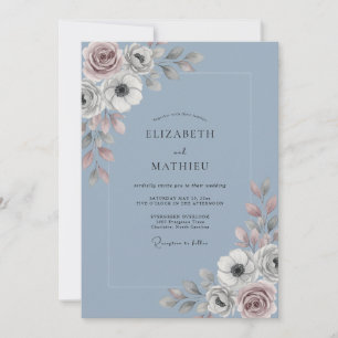 Schieferblaue sanfte botanische Hochzeit Einladung