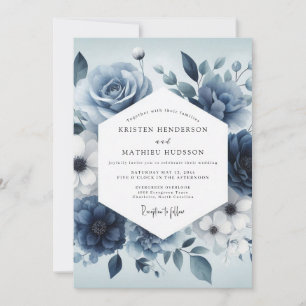 Schieferblaue Serene Bloom Hochzeit Einladung