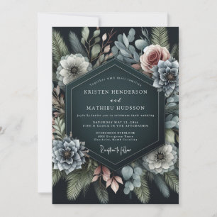 Schieferblaue Stimmungsflora-Hochzeit Einladung