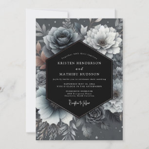 Schieferblaue träumerische Blumenhochzeit Einladung