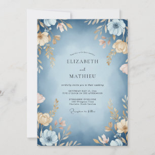 Schieferblaue träumerische botanische Hochzeit Einladung