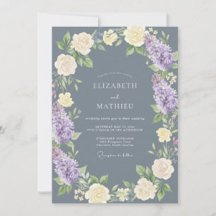 Schieferblaue üppige Blumenhochzeit Einladung