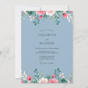 Schieferblaue üppige Blütenhochzeit Einladung