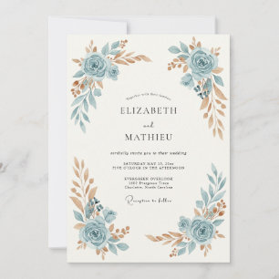 Schieferblaue verzierte Rosenhochzeit Einladung