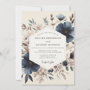 Schieferblaue Vintage-Bloom-Hochzeit Einladung