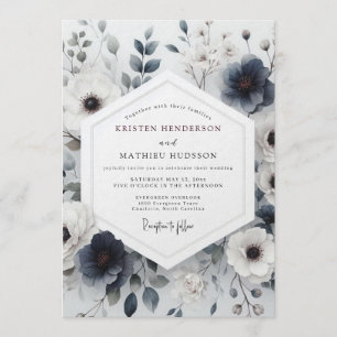 Schieferblaue whimsicalische Flora-Hochzeit Einladung