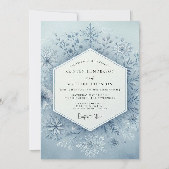 Schieferblaue Winterblüten-Hochzeit Einladung (Vorderseite)
