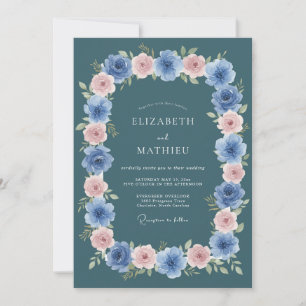 Schieferblaue zarte Blütenhochzeit Einladung