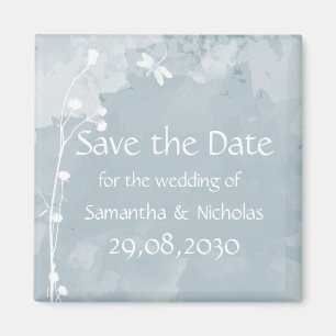 Schieferblauer Libellen-Weißblumen Save-the-Date Magnet