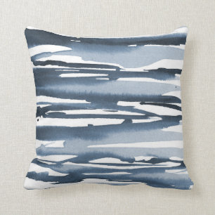 Schieferblauer Watercolor-abstrakte Streifen Kissen