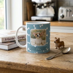 Schieferblaues Hundeknochen-Muster Haustier-Foto Kaffeetasse