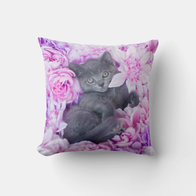 Schieferdecker-Kätzchen-lila Blumen Kissen (Vorderseite)