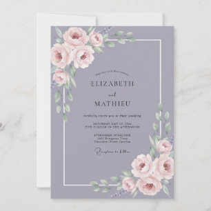 Schieferfarbene Lila-Blüten-Hochzeit Einladung