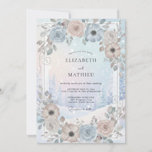 Schieferfarbene Malven-Anemonen-Hochzeit Einladung
